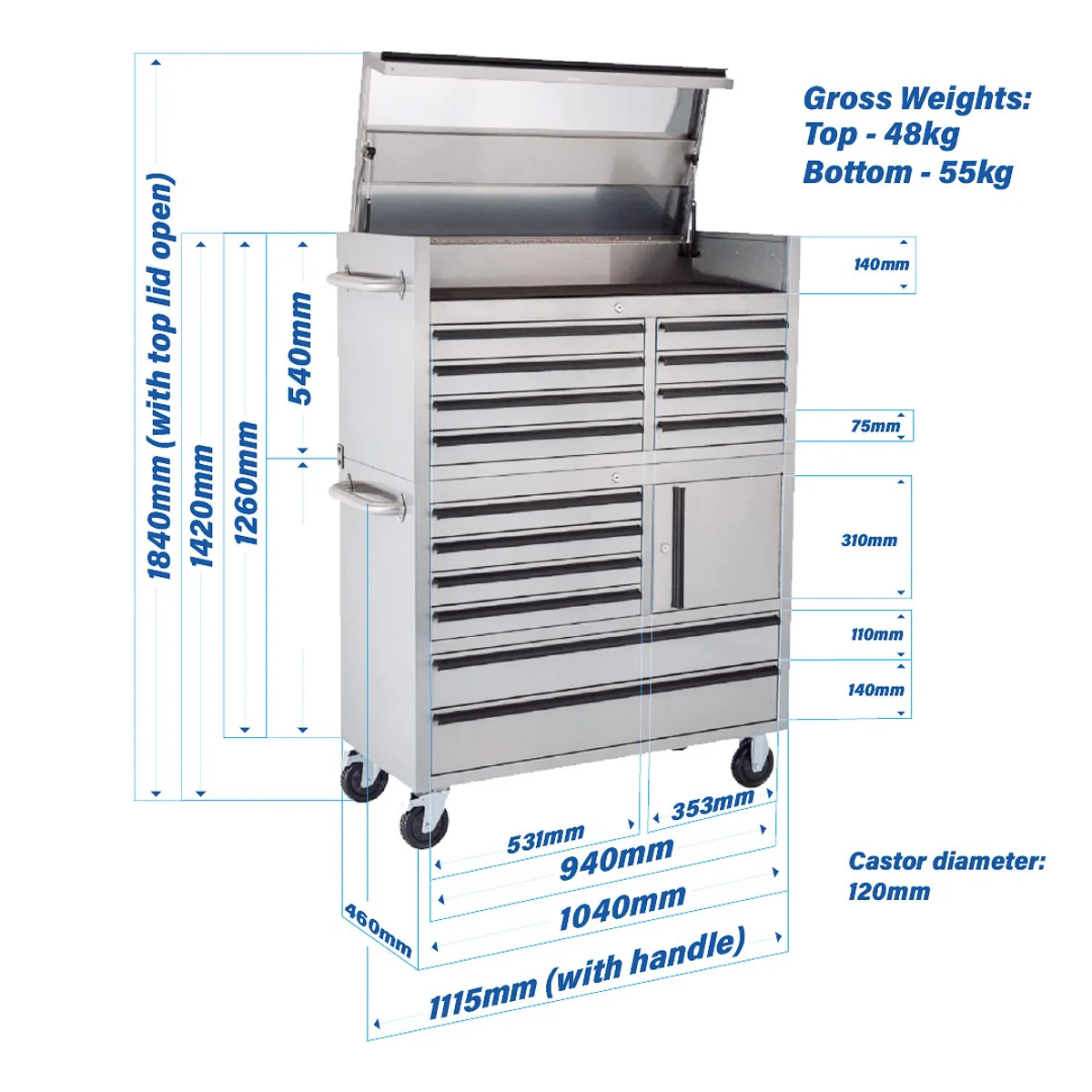 41 inch Stainless Steel 14 Drawer tool chest Tool Box Chest Cabinet - Image 4