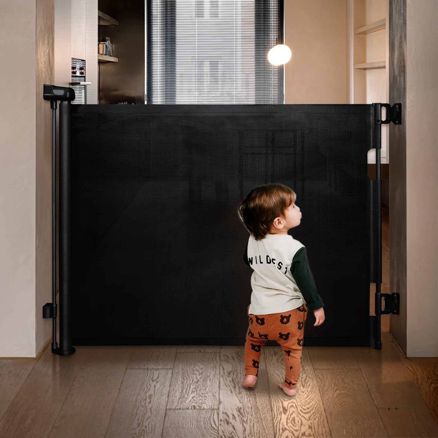 Baby retractable safety gate Black - Image 5