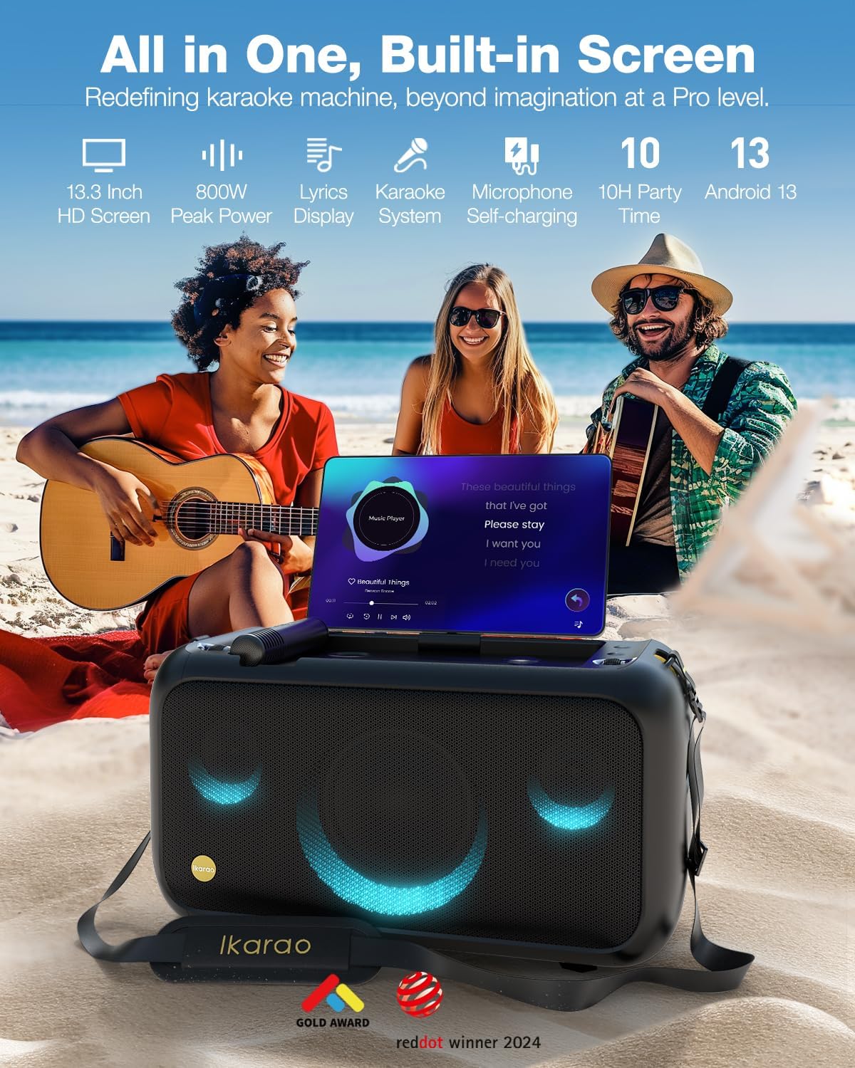 Ikarao Break X1 Karaoke Machine System With 13.3″ Touch Screen Wireless Mic - Image 3