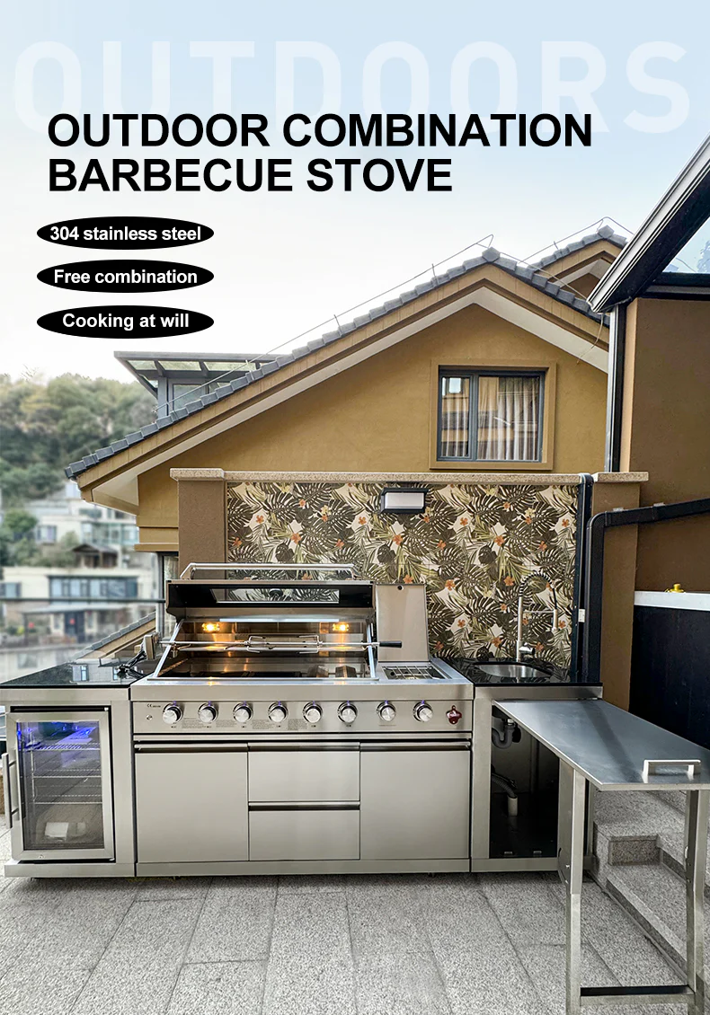 Outdoor BBQ Kitchen Garden BBQ Grill Set Stainless Steel - Image 4