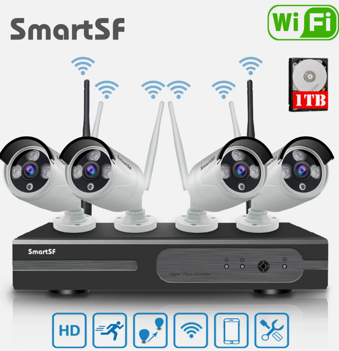 Include 1TB HDD 24hrs recording CCTV wireless security Camera NVR 4CH 1080P - Image 2
